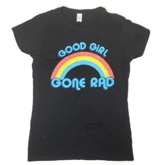 Good Girl Gone Rad Rainbow Graphic Tee size Large Gildan Softstyle Black LGBTQIA - Picture 1 of 3